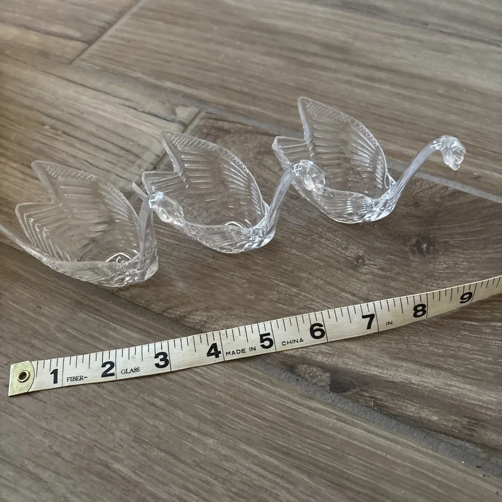 3 Vintage 60's Collectible Clear Plastic Swan Decorative Figurine Trinket Holder